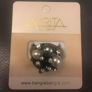 Gunmetal Ring w/ Faux Pearls & Rhinestones